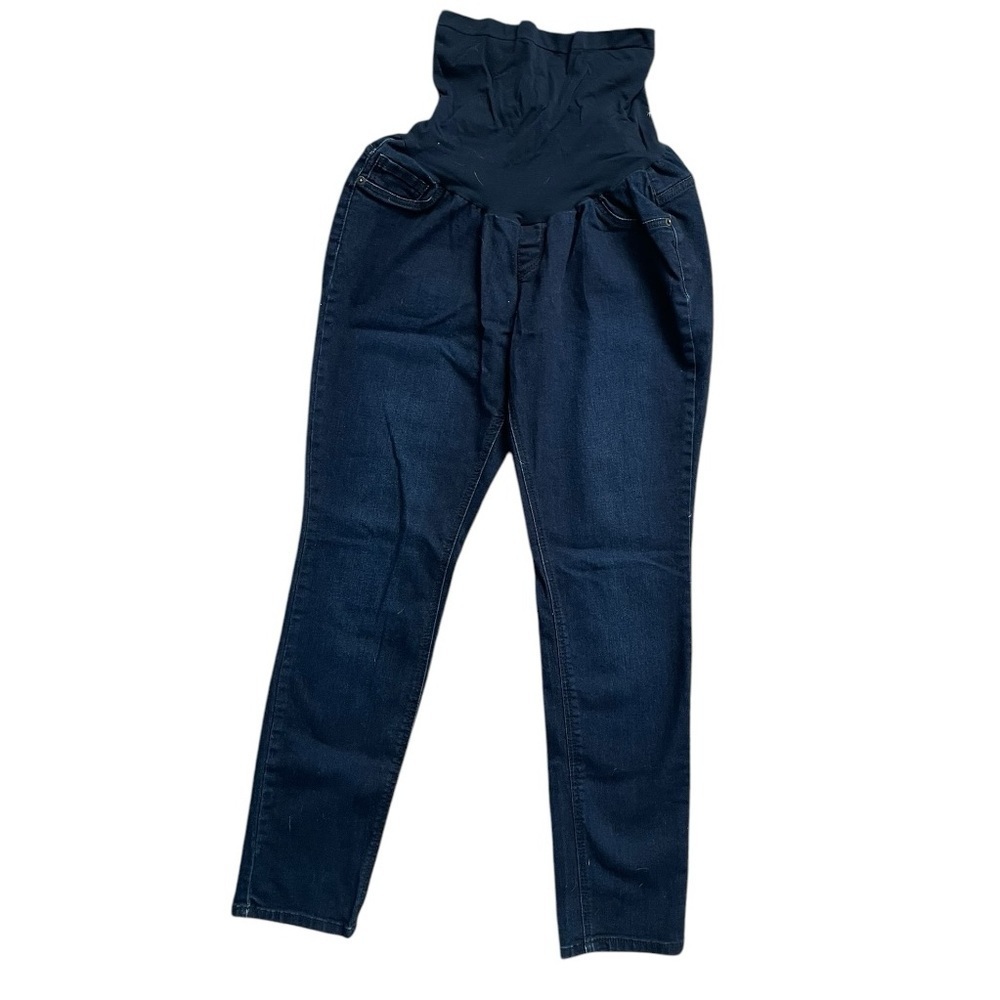 Indigo Blue Full panel Belly Maternity Jeans Dark Denim Stretchy Womens XL blue